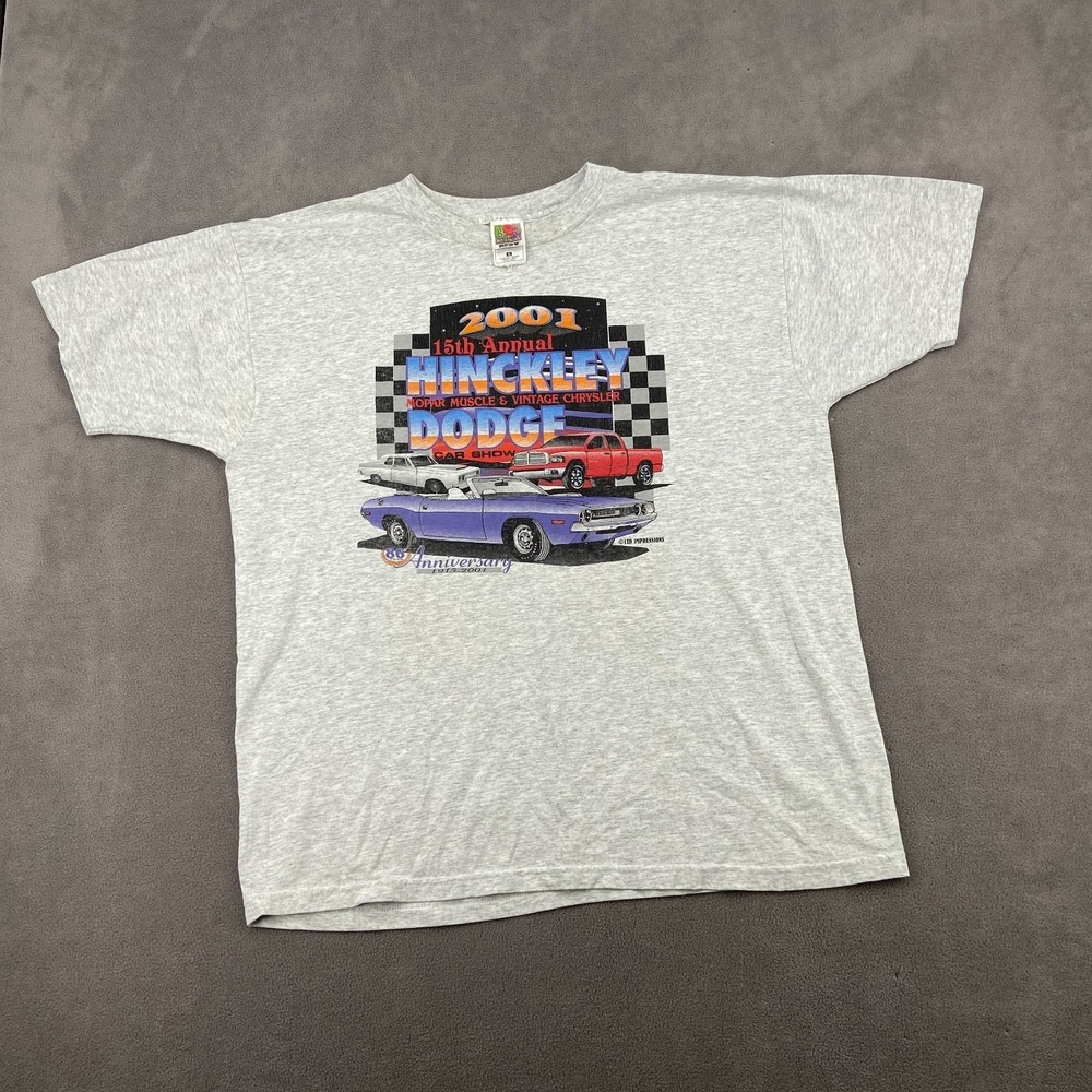 Vintage Fruit Of The Loom Best T Shirt Men XL Heather Gray Hinckley Mopar Muscle